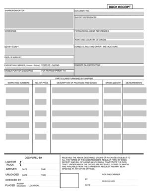 Dock Receipt Form