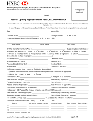 HSBC Bangladesh Personal Account Opening Form