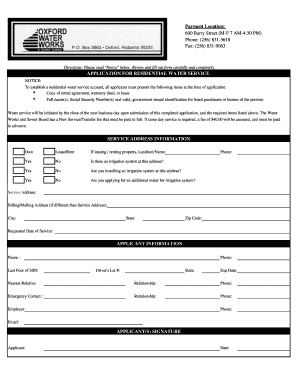 Application for Residential Water Service