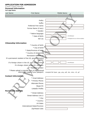 MIT Application for Admission