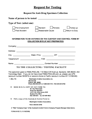Request for Anti-Drug Specimen Collection