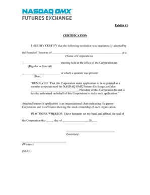 Corporate Board Resolution Certification