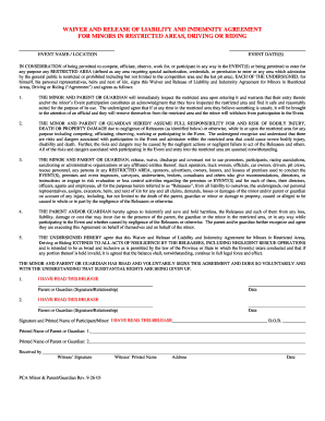 Waiver and Release of Liability for Minors in Restricted Areas