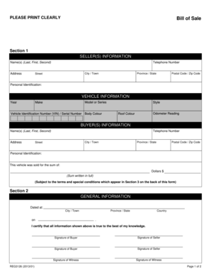 Bill of Sale for Vehicle
