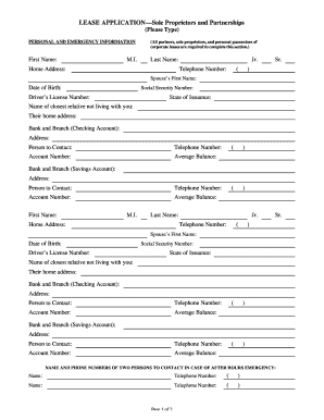 Lease Application for Sole Proprietors and Partnerships