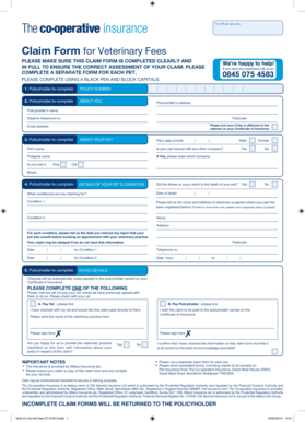 UK Pet Insurance Veterinary Fee Claim Form