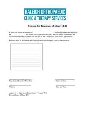 Consent for Treatment of Minor Child