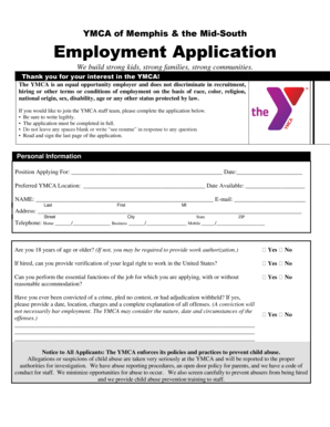 YMCA Employment Application Form