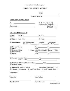 Personnel Action Request Form