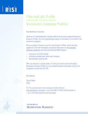 Fiberweb plc Profile Nonwovens Company Profiles - RISI