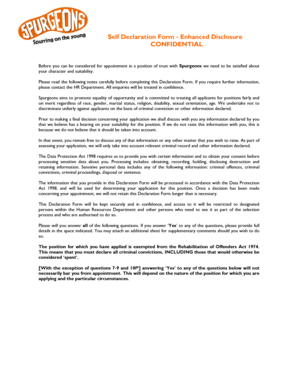 Self Declaration Form - Enhanced Disclosure