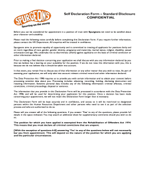 Self Declaration Form – Standard Disclosure
