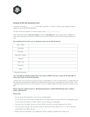 Donation Gift Aid Declaration Form