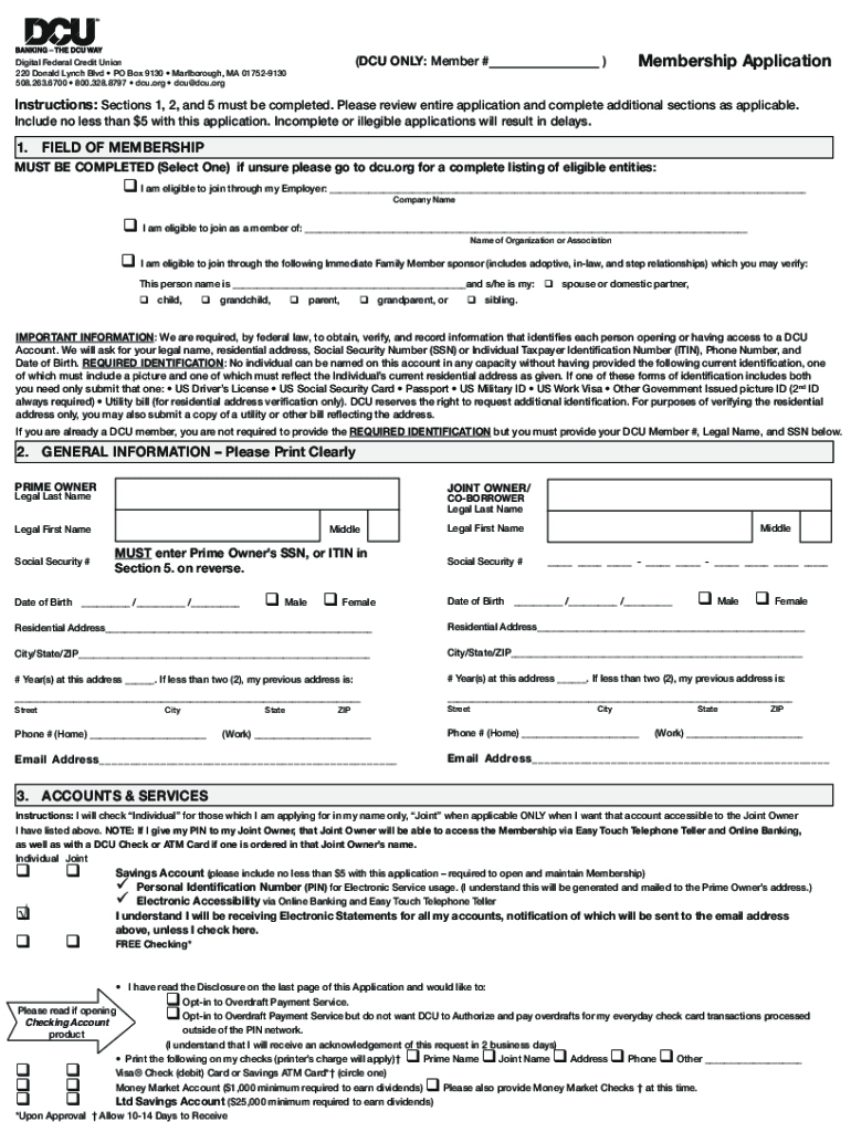 dcu membership application online Preview on Page 1