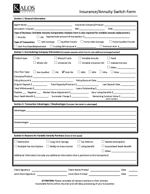 Insurance Annuity Switch Form