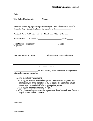 Signature Guarantee Request