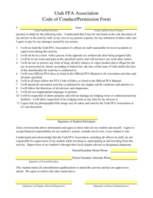 Utah FFA Association Code of Conduct and Permission Form
