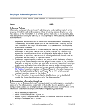 Employee Acknowledgement Form