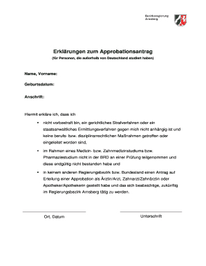 Erklärungen zum Approbationsantrag