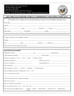 Arkansas Motor Vehicle Commission Consumer Complaint