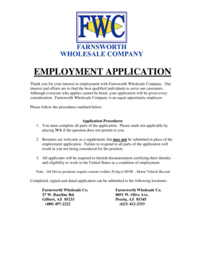 Farnsworth Wholesale Company Employment Application