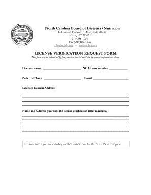 North Carolina License Verification Request Form