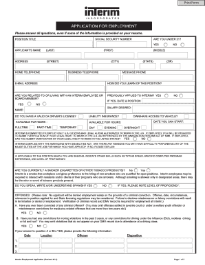 Interim Employment Application