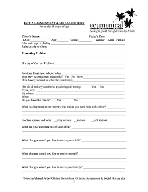 Initial Assessment & Social History Form