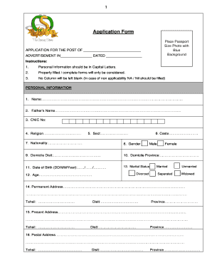 Pakistan Job Application Form