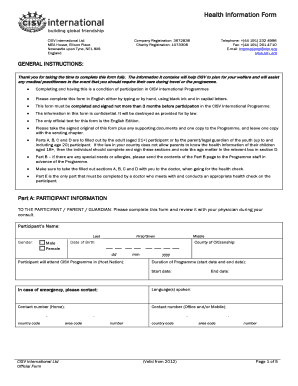 CISV International Health Information Form