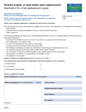 Shared or Lead Water Pipe Replacement Application