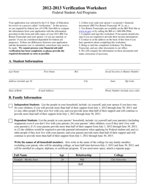 2012-2013 Verification Worksheet