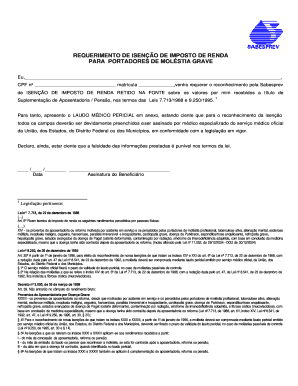 Requerimento de Isenção de Imposto de Renda para Portadores de Moléstia Grave
