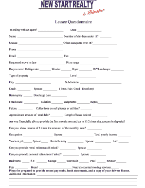 Lessee Questionnaire Form