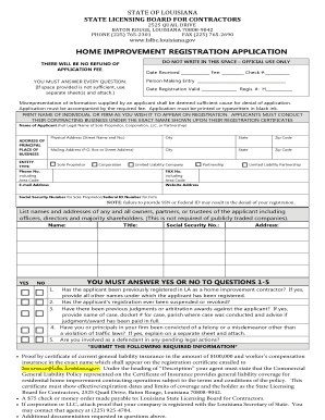 Louisiana Home Improvement Registration Application