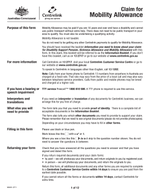 Claim for Mobility Allowance