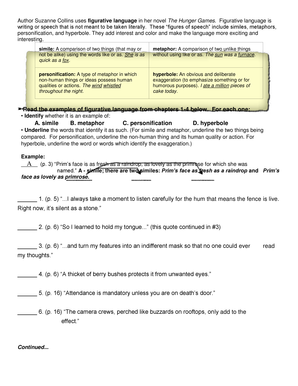 Hunger Games Figurative Language Worksheet