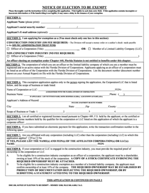 Florida Notice of Election to Be Exempt