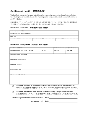 Certificate of Health for Norway Working Holiday Permit