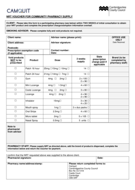 NRT Voucher for Community Pharmacy Supply