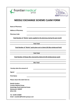 Needle Exchange Scheme Claim Form