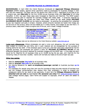 UK Mileage Allowance Relief Claim Form
