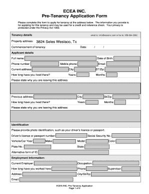 ECEA Pre-Tenancy Application Form