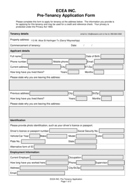 ECEA Pre-Tenancy Application Form
