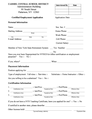 Certified Employment Application