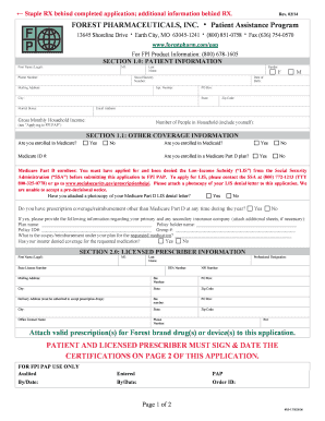 Forest Pharmaceuticals Patient Assistance Program Application