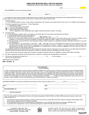 Greater Boston Real Estate Exclusive Agency Agreement