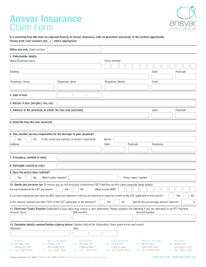 Ansvar Insurance Claim Form
