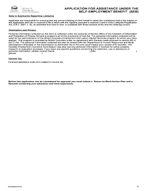 British Columbia Self-Employment Benefit Application