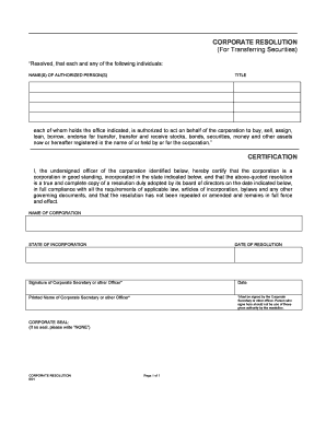 Corporate Resolution for Transferring Securities